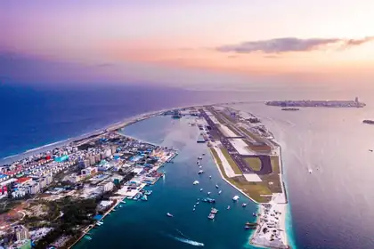 Aerial view of Male and the airport island, Maldives